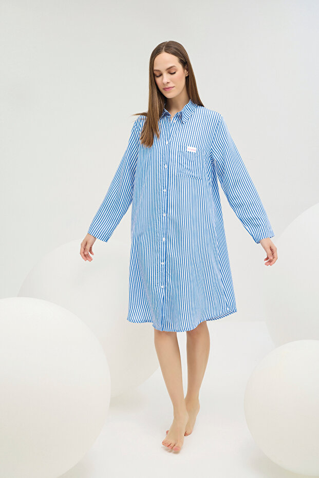 16729 KADIN DÜĞMELİ GÖMLEK YAKA GECELİK - 1