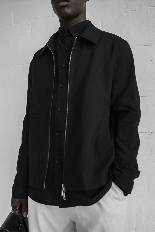 Men's Relaxed Fit Zippered Thin Jacket Black