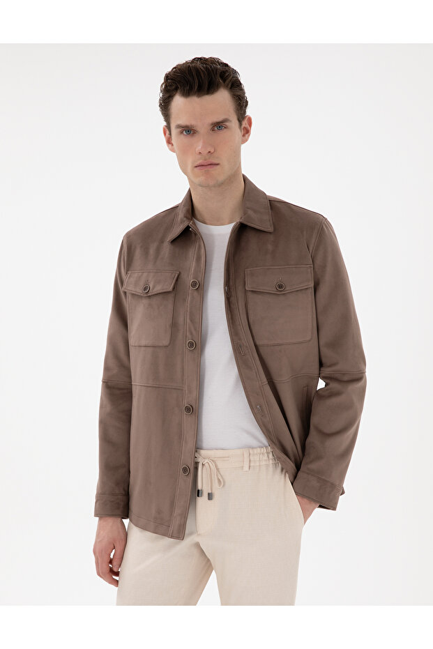 Mink Shirt Collar Faux Leather Jacket 50312345-575