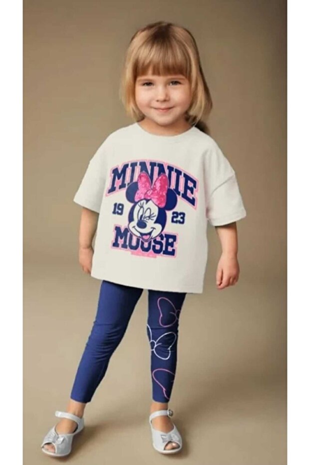 Girl's Minnie Mouse Detailed Tshirt and Leggings Set