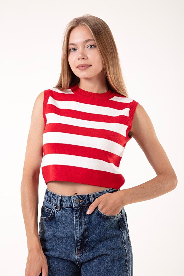 Çizgili Triko Bluz - 3