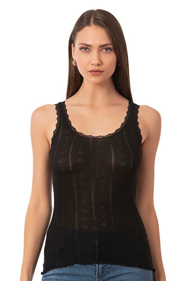 Özkan 23493 Women's Transfer Ribbed Flexible Soft Thick Strap Tank Top