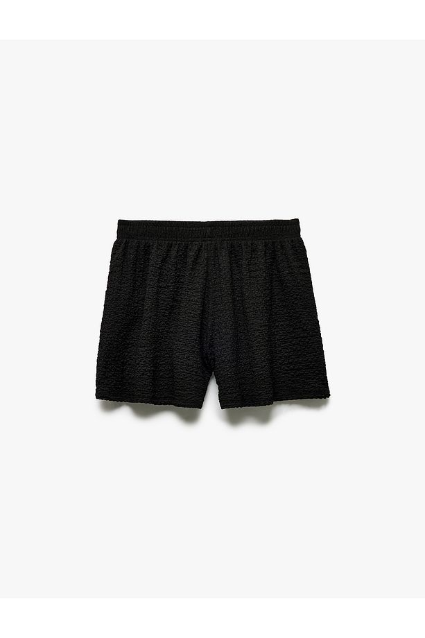 Regular Fit Beli Lastikli Dokulu Mini Şort - 2