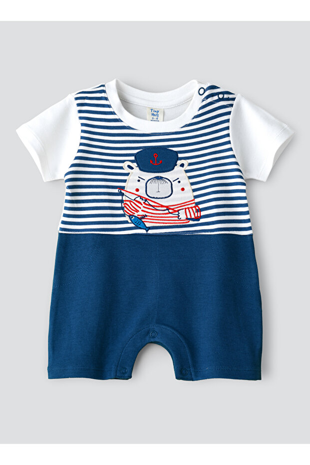 Baby Boy Blue Striped Sailor Bear Onesie