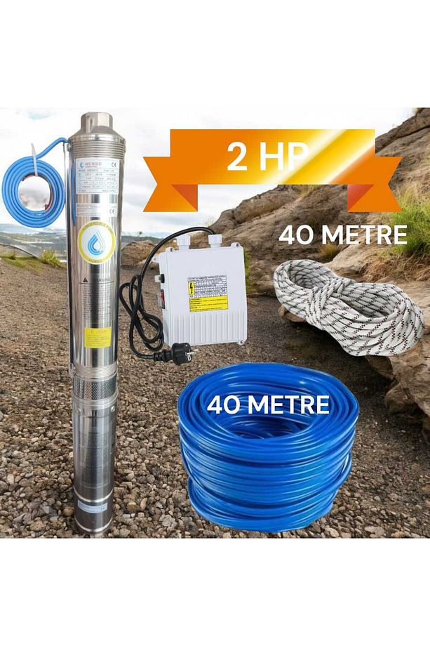 2 HP 18 KADEMELİ DALGIÇ POMPA+40 METRE KABLO+40 METRE CMK İP+KONTROL KUTUSU - 1