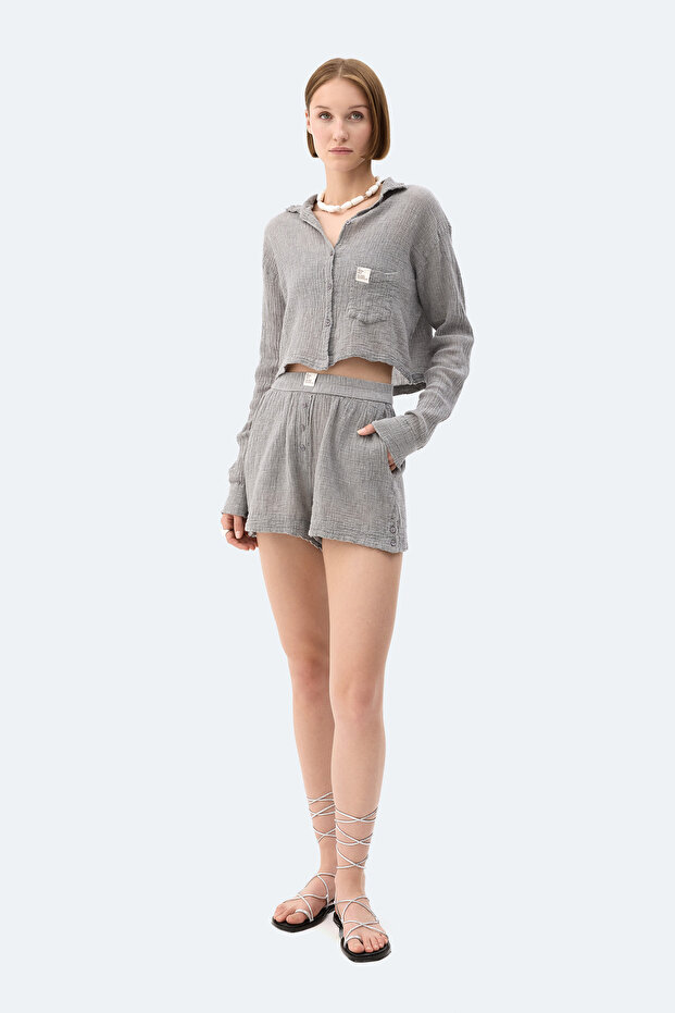 Gri Crinkle Şort - 1