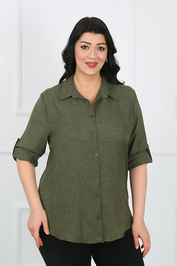 Women's Dark Khaki Soft Linen Size Shirt