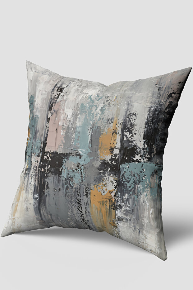 غطاء وسادة رمادي منقوش تجريدي - 1