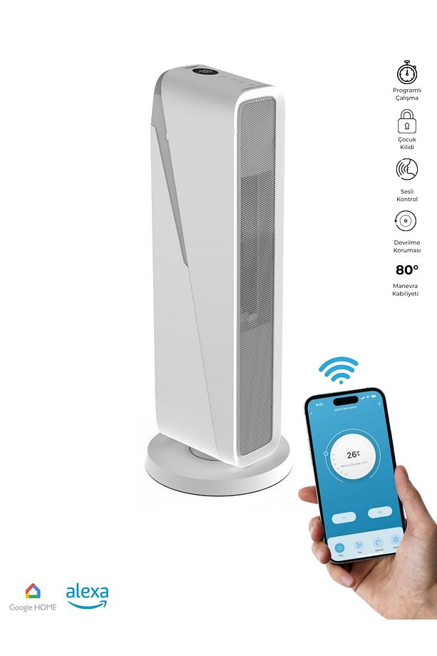 Akıllı Hava Isıtıcı 2000w Sesli Kontrol Alexa, Google Home Wi-fi Mobil App Fanlı Isıtıcı X7440 - 4