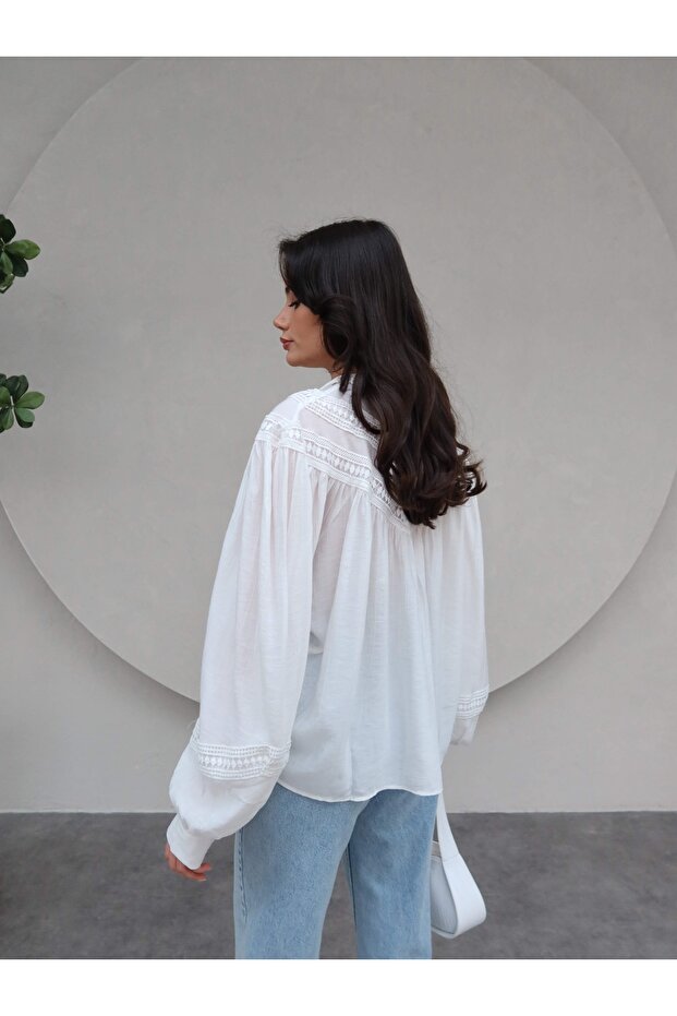 Dantel Detaylı Oversize Gömlek - 5