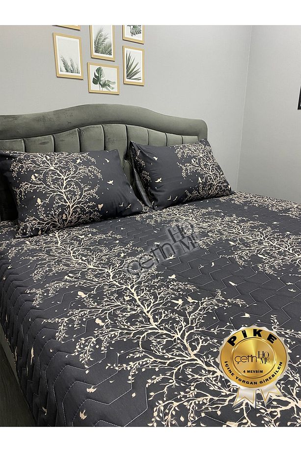 Çetinhome Çift Kişilik Kapitone Pike Seti 4 Mevsim Silva Siyah - 3