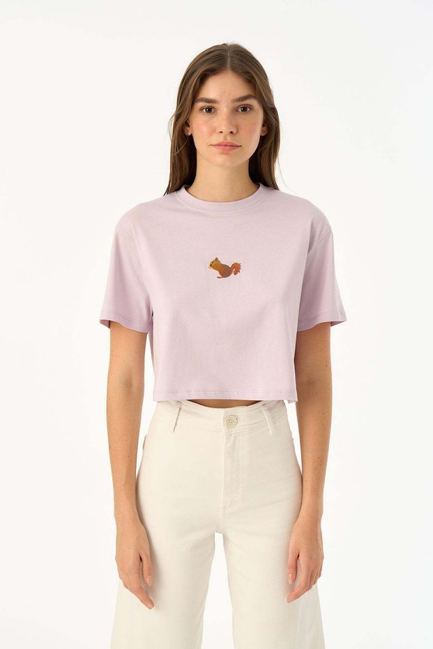 Lilac Colored Squirrel Light Weight Crop T-Shirt