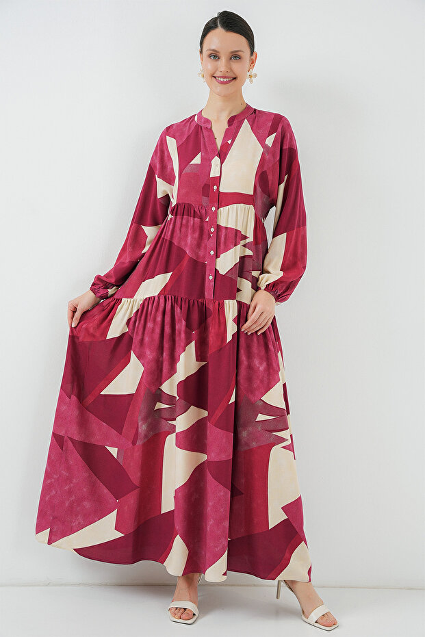2423 Authentic Patterned Hijab Dress - B. Burgundy - 3