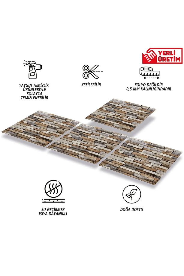 Kendinden Yapışkanlı Geometrik Taş Desenli Pvc Karo 30x30 Cm (33 ADET) 3 m2 - 2