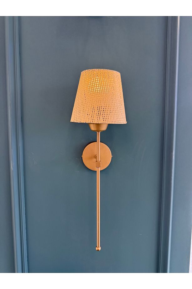 Modern Linda Hasır Duvar Aplik Ahşap Kumaş Abajur Modern Görünüm Elektrik İle Çalışır - 1