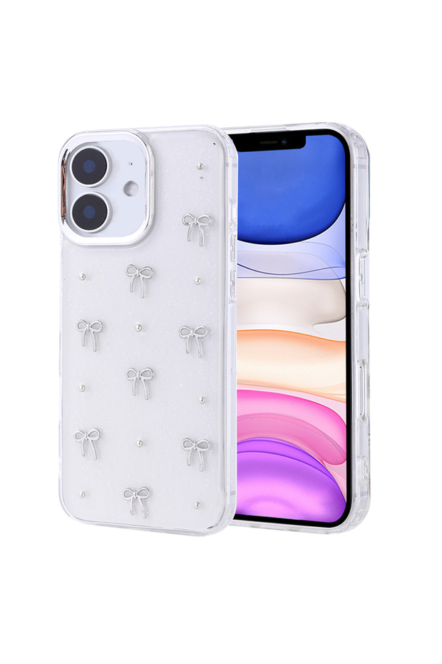 iPhone 11 Case Airbag Design Silvery Transparent Zore Pole Cover - Bow