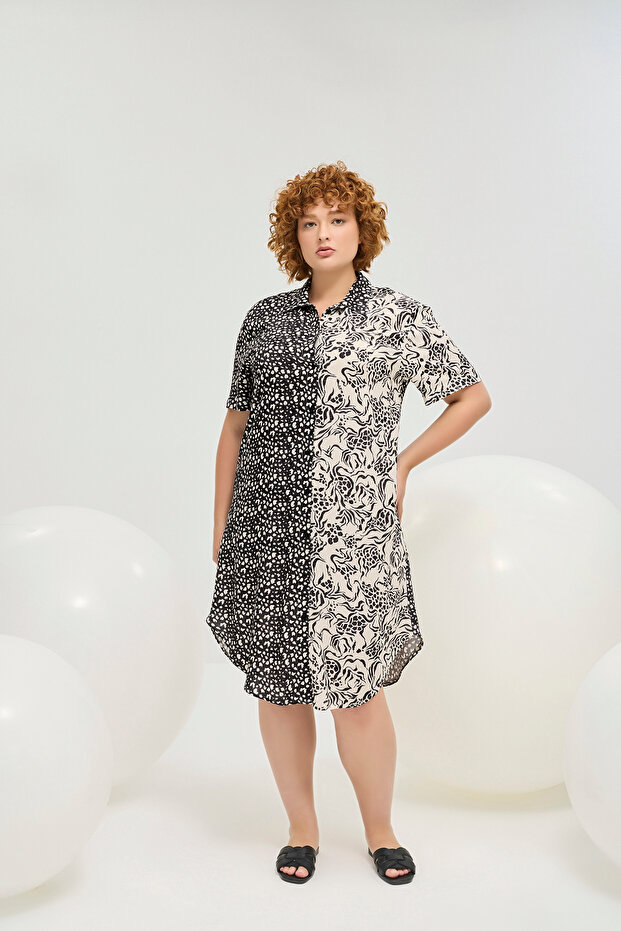 21272 Women's Big Size Buttoned Short Dress