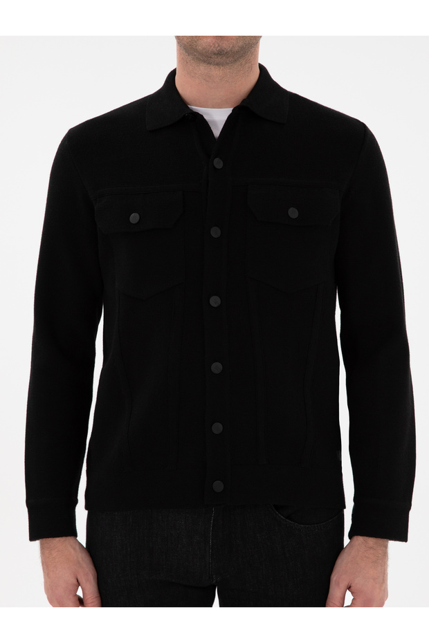 Siyah Regular Fit Triko Hırka 50291621-VR046 - 6