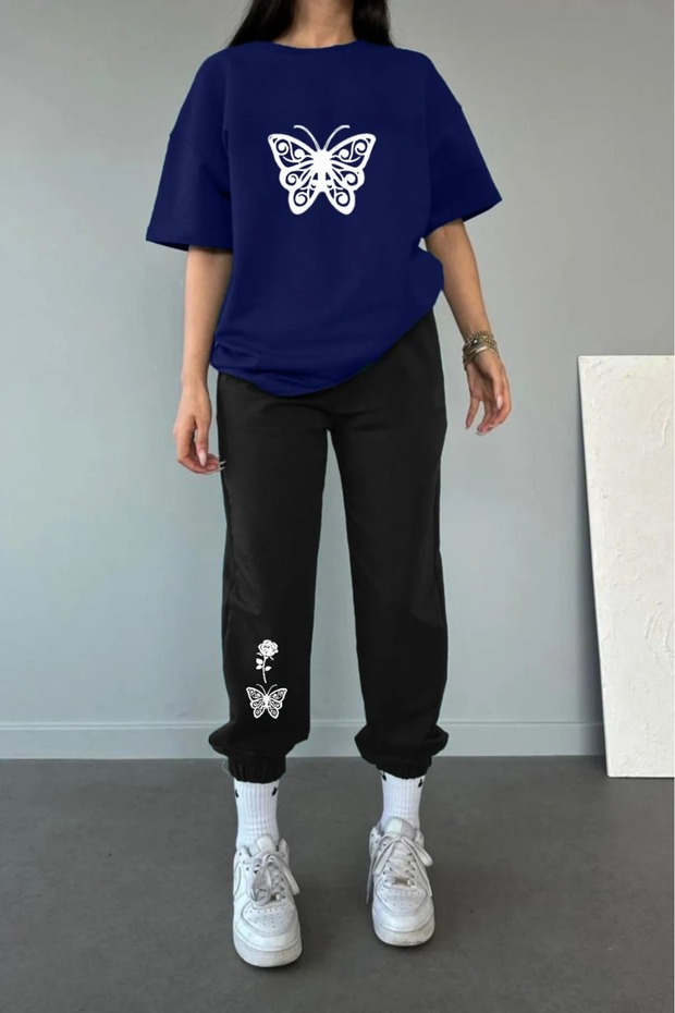 Oversize Tracksuit - Butterfly Pattern Printed Tracksuit Set
