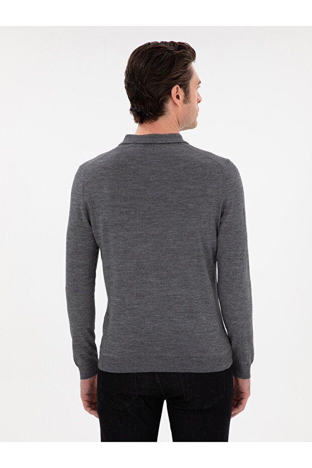 Füme Slim Fit Yün Karışımlı Polo Yaka Basic Triko Kazak 50293274-VR058 - 5