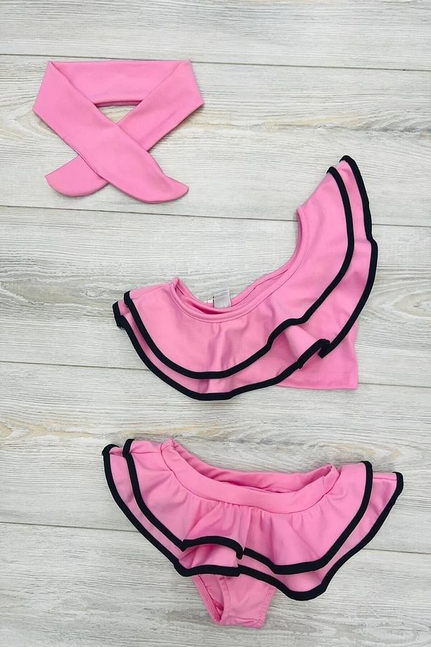 Bandanalı Volanlı Tek Omuz Fırfırlı Cutout Dekolite Modelli Kız Çocuk Bikini Takımı - 3