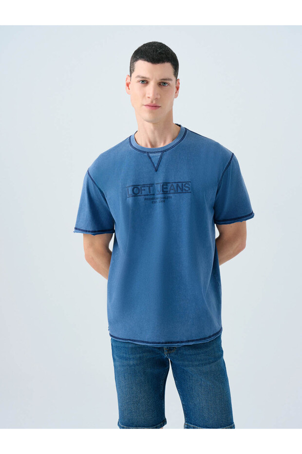 Loose Fit Navy Blue Men's T-Shirt Lf2038697