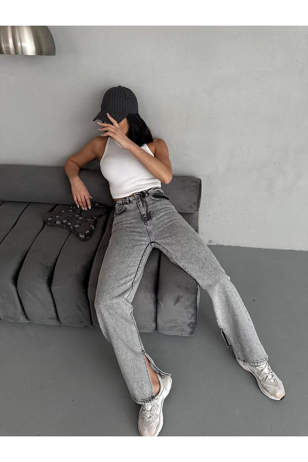 YIRTMAÇ DETAYLI BORU PAÇA   GREY SNOW WASH JEAN - 3