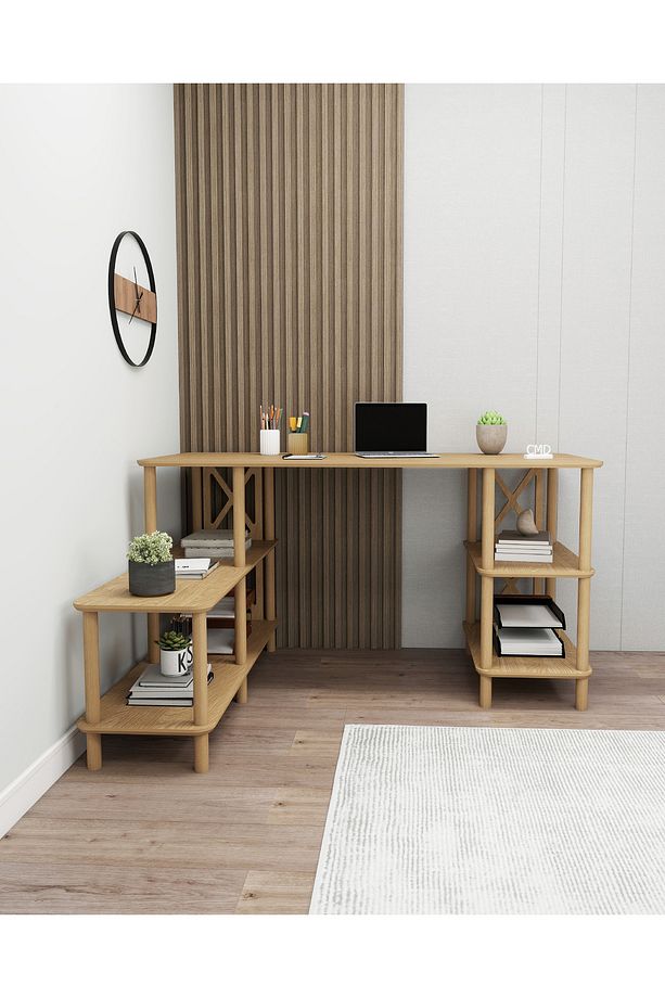 Legno Çalışma Masası: Minimalist Mdf, Ahşap Ayak Ve Yazıcı Rafı - 7