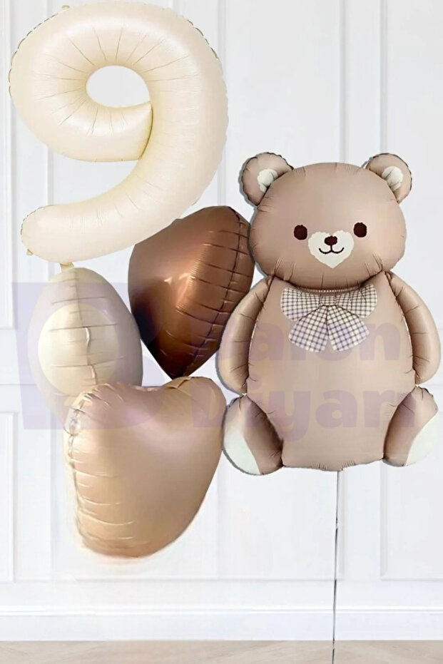 9 Year Old Themed Retro Teddy Bear Birthday Balloon Set