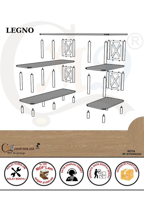 Legno Çalışma Masası: Minimalist Mdf, Ahşap Ayak Ve Yazıcı Rafı - 6