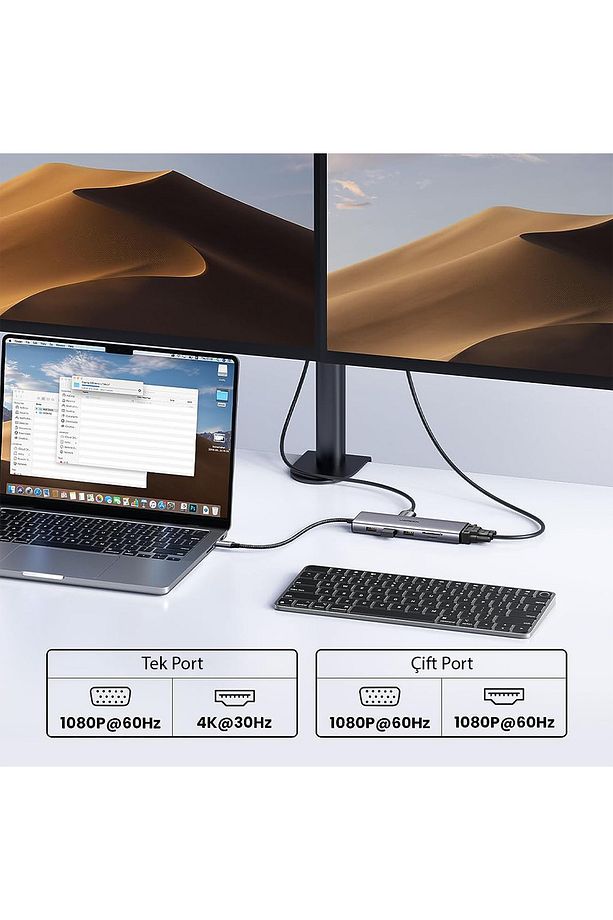 Ugreen 10-in-1  3xUSB 3.0, 100W Type-C, 4K HDMI, 1080p VGA, SD, TF Kart Okuyucu Hub - 15601 - 3