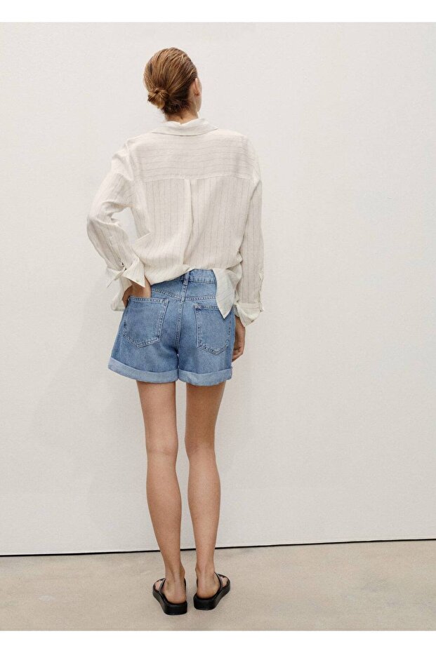 Yüksek bel mom-fit denim şort - 4