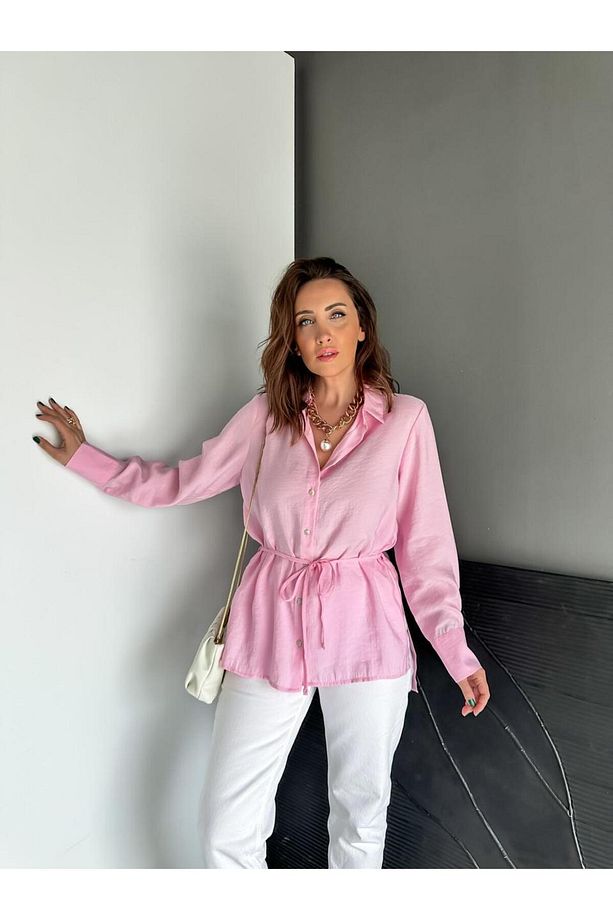 Pembe Beli İpli Orijinal Gömlek - 4