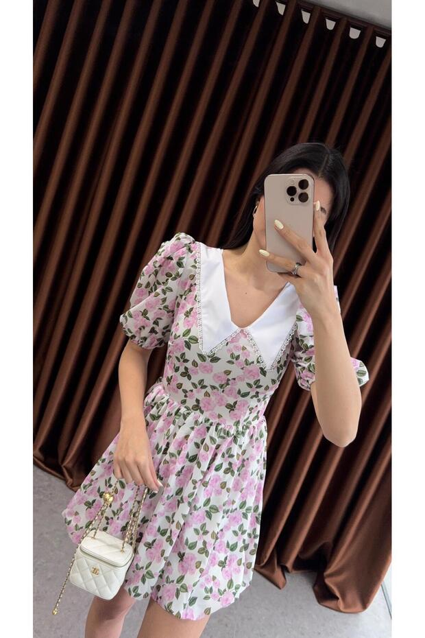 Bebe Yaka Pembe Elbise - 4