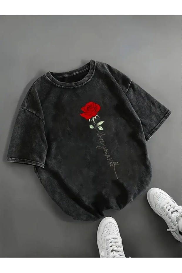 Washed Pebble Rose Printed Oversize Vintage Tshirt