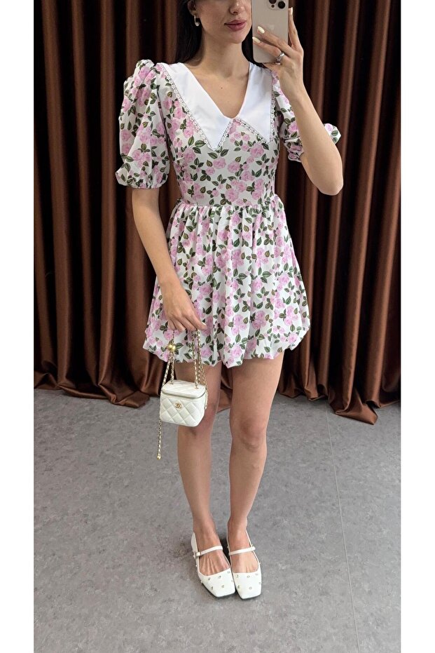 Bebe Yaka Pembe Elbise - 2