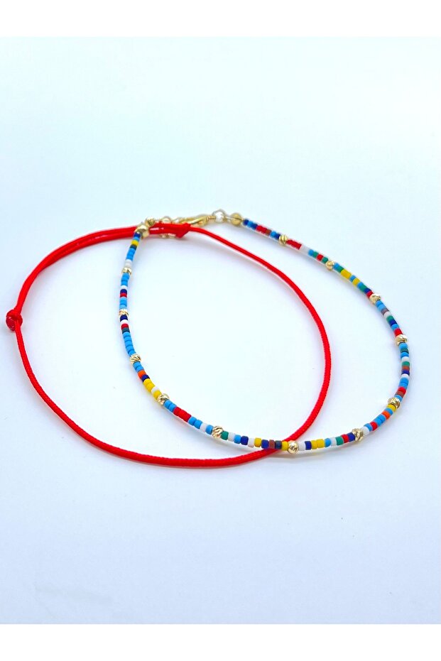 Cam Boncuklu İp Halhal Seti - 1