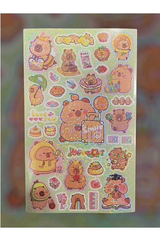Capybara Tasarımlı Simli Sticker Defteri 4 Yaprak 100 Sticker 13*21 cm - 2