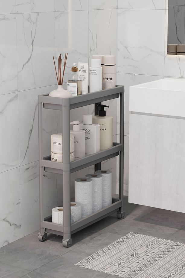 3 Katlı Tekerlekli Slim Raf Ünitesi, Mutfak Rafı, Banyo Rafı - 2