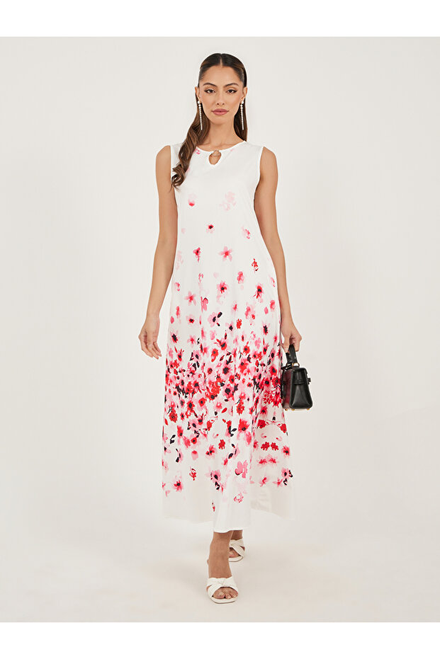 Floral Print Sleeveless A-Line Maxi Dress