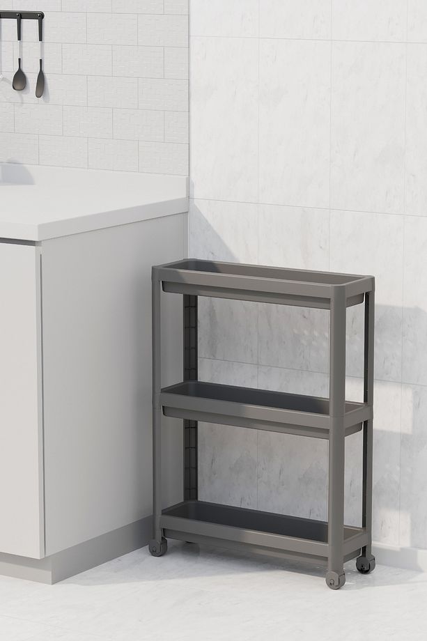3 Katlı Tekerlekli Slim Raf Ünitesi, Mutfak Rafı, Banyo Rafı - 3
