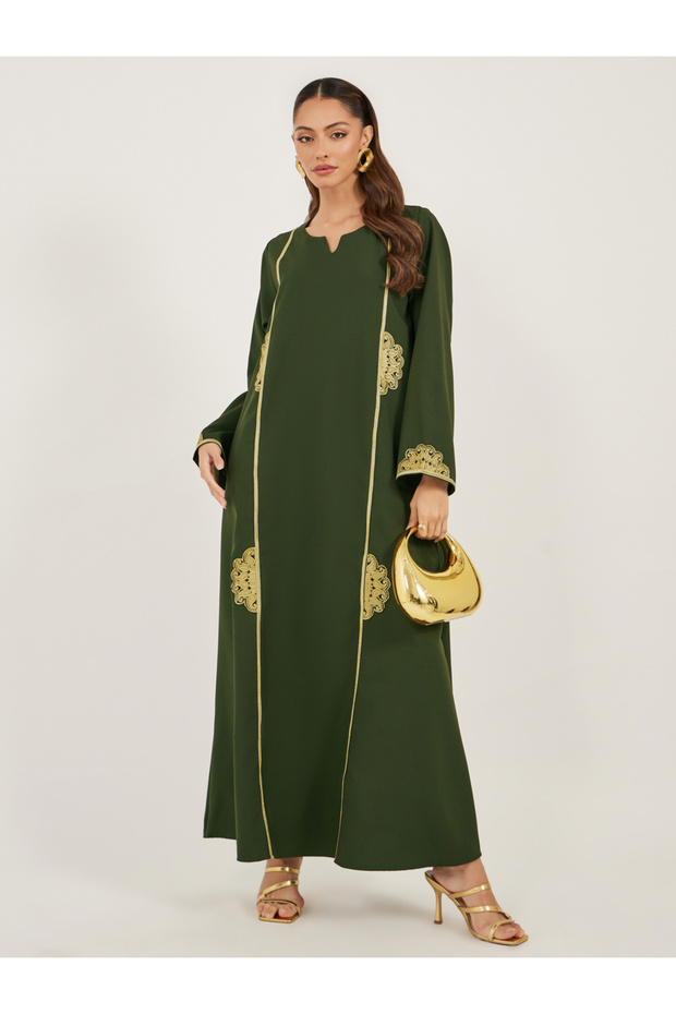 Lace Detail Notch Neck A-Line Jalabiya