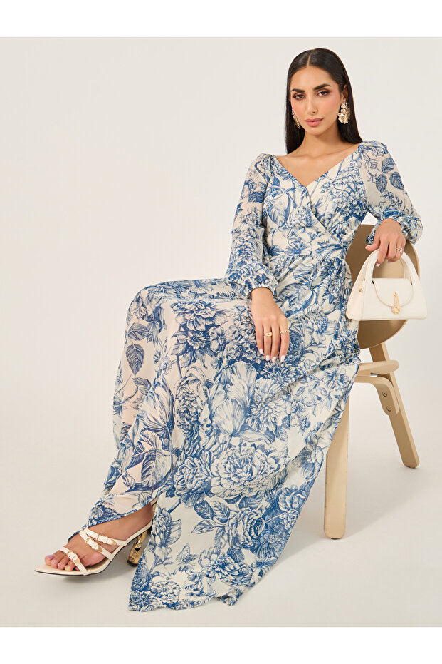 Floral Print Long Sleeves A-Line Maxi Dress