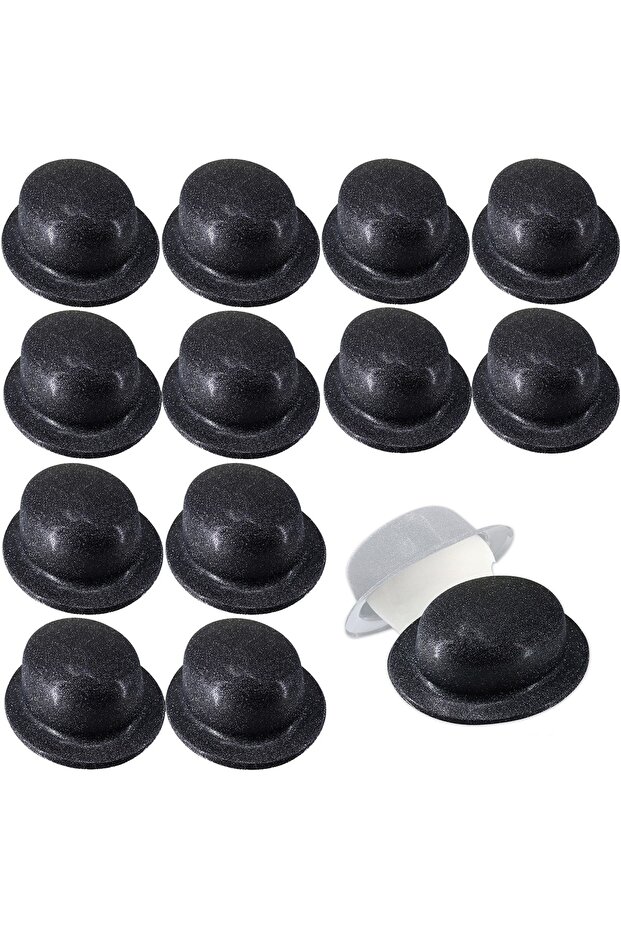 Black Color Glittered Melon Round Party Hat 12 Pieces Elk-Complex3421