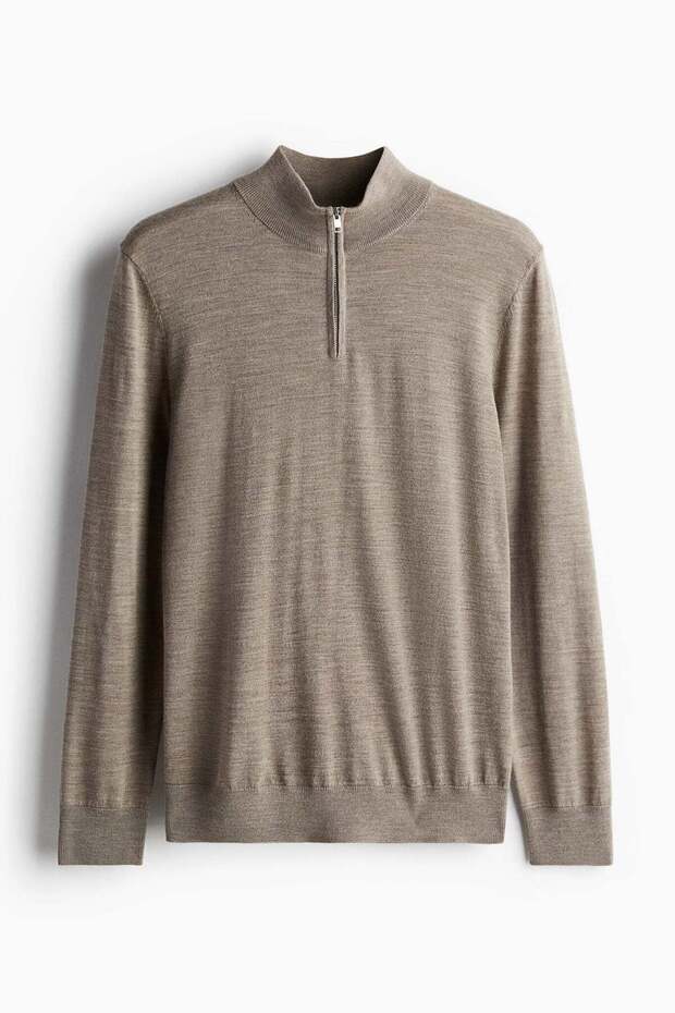 Slim Fit Zip-top merino wool jumper