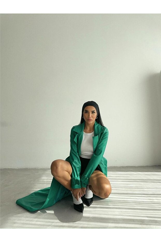 KAPİTONE DERİ TRENCH - Yeşil - 2