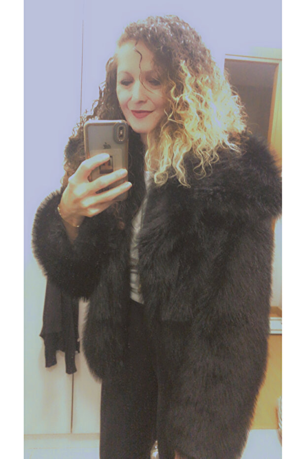 Yakalı Kürk Ceket SİYAH - 4