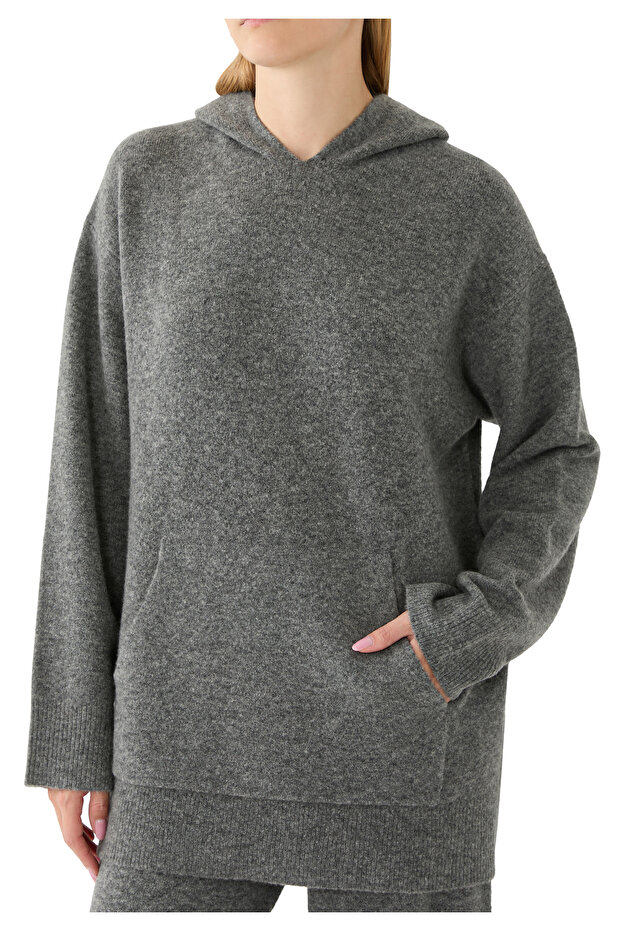 Yün ve Kaşmir Karışımlı Triko Kapşonlu Sweatshirt - 5