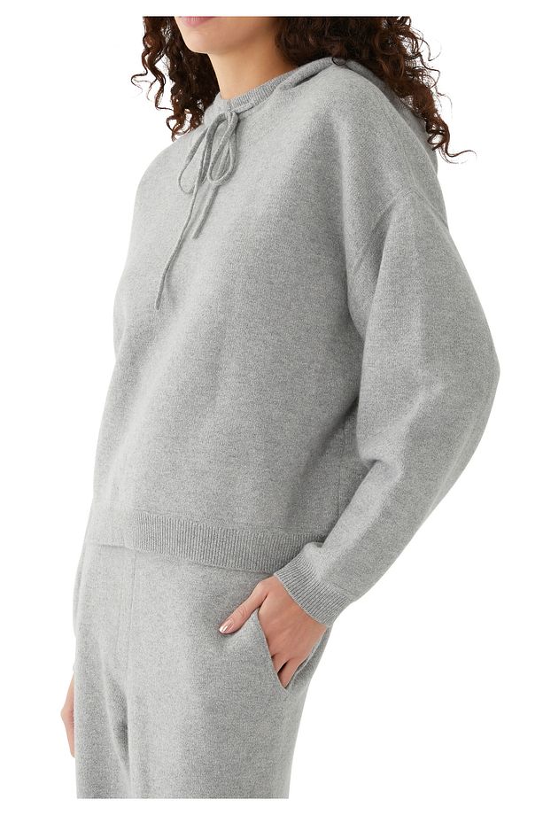 Lüks Kaşmir Örgü Kapüşonlu Sweatshirt - Gri - 5