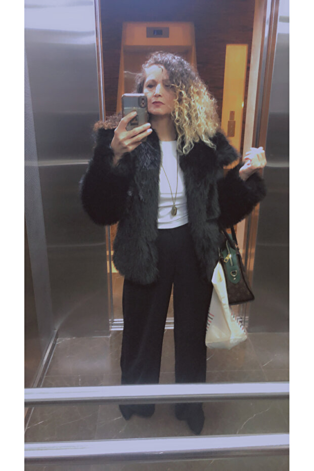 Yakalı Kürk Ceket SİYAH - 2